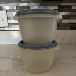 Vintage Tupperware Container Servalier Blue Starburst Lid Clear Bowl Set Of 2